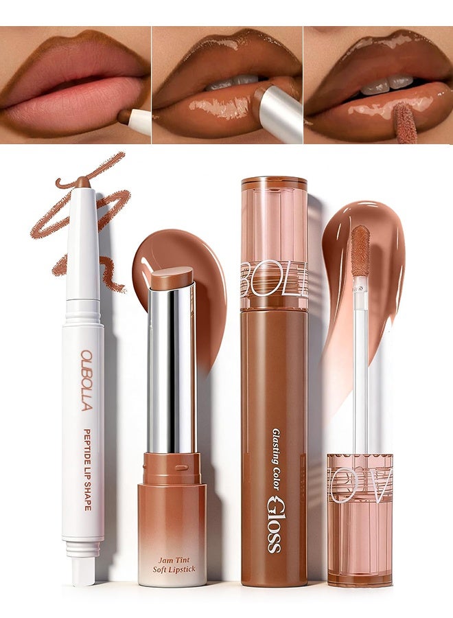 OLIBOLLA Volume Lip Sculpt Trio, 3PCS Lip Combo Set — Matte Lip Liner Pencil, Hydrating Tint Lipstick & Shine Gloss, Non-Sticky Long-Lasting Plumping Lip Makeup Kit for Women 02# - Image 1